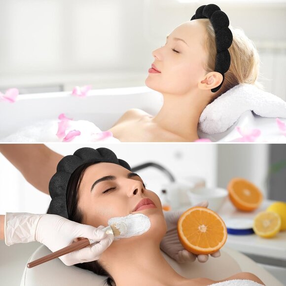 Ztomine Spa Headbands - Set of 2 Terry Cloth Facial Headbands Black - Picture 6 of 7